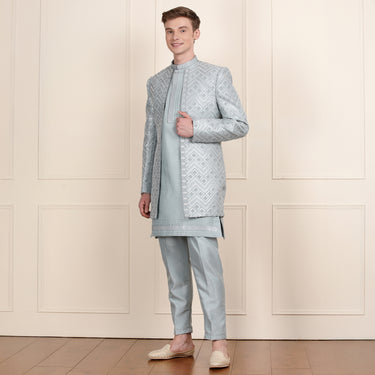 Sky Blue Open Indo-Western Attire for Men