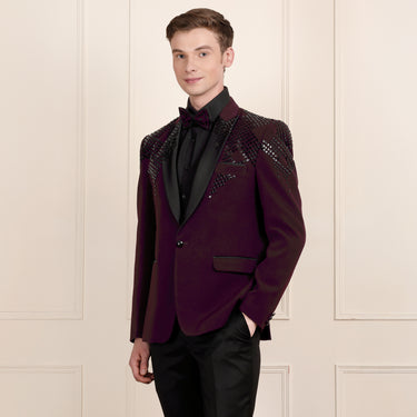 Wine Color Tuxedo with Bow – Style That Stands Apart