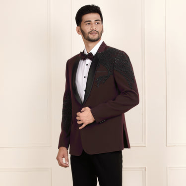 Tailored Wine Tuxedo Coat & Pants for Formal Flair