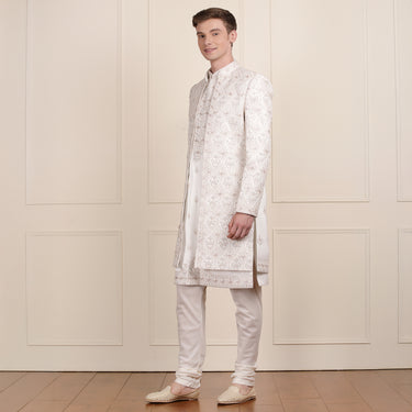 Off-White Indo Western Set with Elegant Zari Embroidery – Modern Tradition