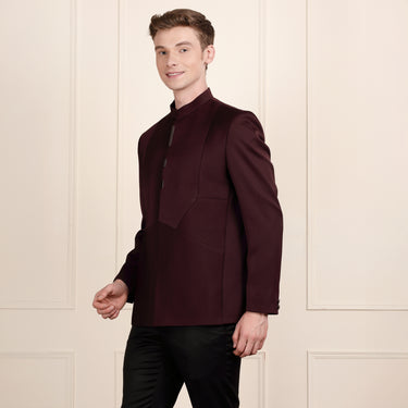 Sophisticated Wine Jodhpuri Suit with Luxe Metallic Styling