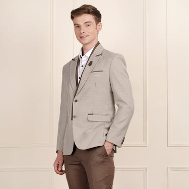 Stylish Blazer with Detachable Lapel in Beige Check Polywool .