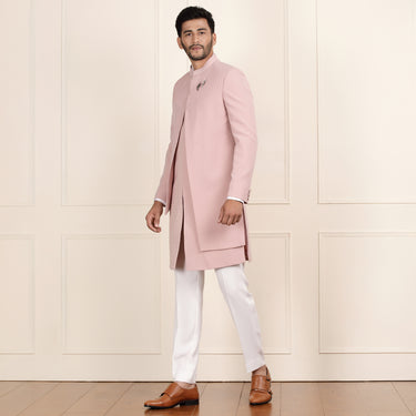 Peach Color Sherwani with Asymmetric Design
