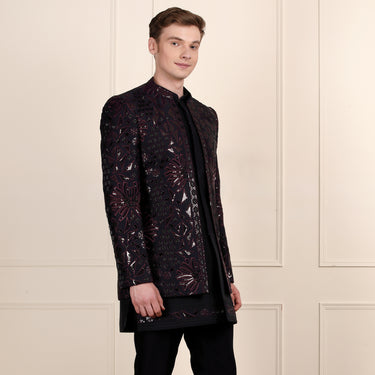 Midnight Blue Indowestern Set with Bead and Sequin Embroidery