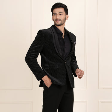 Sleek Black Tuxedo Coat & Pant Set for Power Dressing