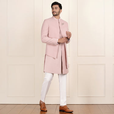 Peach Color Sherwani with Asymmetric Design
