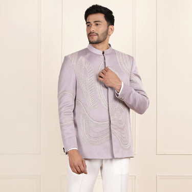 Premium Jodhpuri Suit with Sugar Bead Embroidery in Lavender Color.