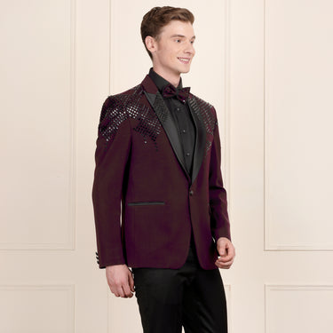 Wine Color Tuxedo with Bow – Style That Stands Apart