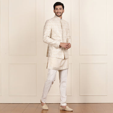 Regal Cream-Gold Jodhpuri Set for the Modern Maharaja