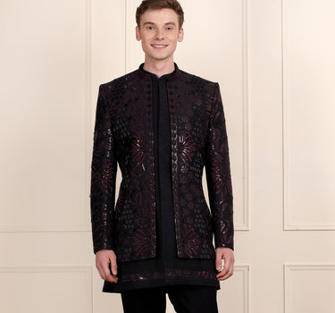 Midnight Blue Indowestern Set with Bead & Sequin Embroidery