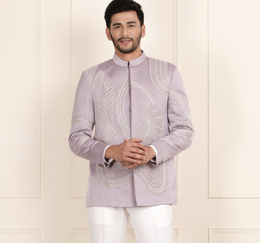 Lavender Jodhpuri Suit with sugar bead embroidery