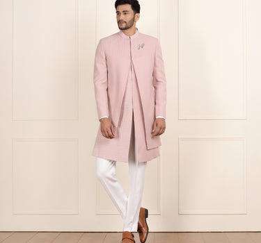 Peach Sherwani for Men – Asymmetric Design & Bead Detailing