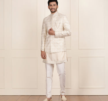 Cream gold jodhpuri coat kurta and pant