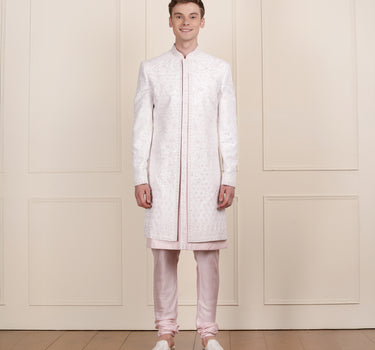 Men cream pink colour sherwani and pant