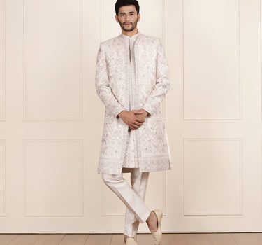 Regal Cream Open Indowestern with Zari Embroidery