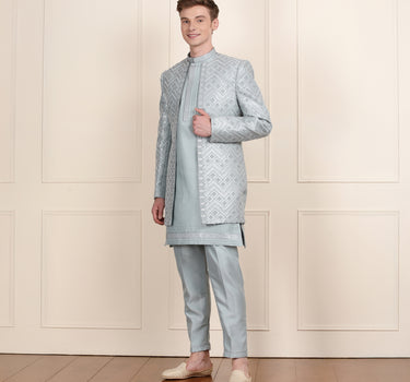 Sky Blue Open Style Indowestern for Men