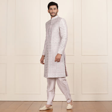 Imperial Pastel Pink Sherwani and Floral Zari Work