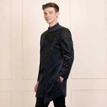 Iconic Navy Velvet Sherwani with Bold 3D Eagle Embroidery