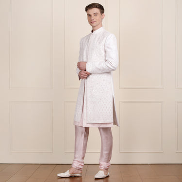 Premium cream and pink sherwani with pant for redifined look