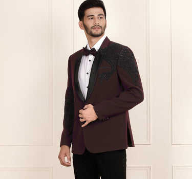 Asymmetric Navy Blue Velvet Sherwani For mens with 3D Eagle Embroidery