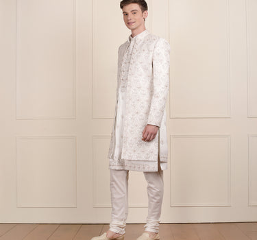 Off White Open Indowestern Set with Zari Embroidery