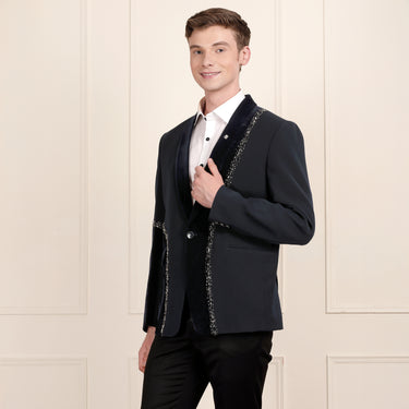 Midnight Blue Suit with Exquisite Embroidery for Refined Style