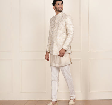 Cream gold jodhpuri coat kurta and pant