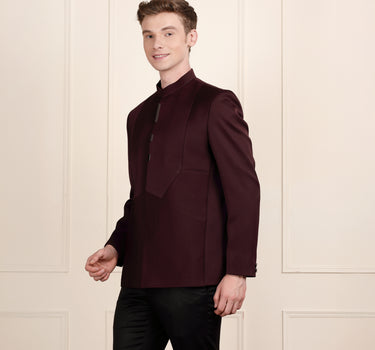 Sophisticated Wine Jodhpuri Suit with Luxe Metallic Styling