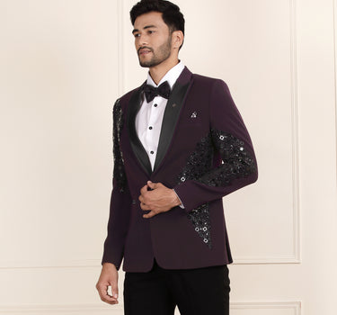2 Piece purple colour tuxedo coat pant and bow