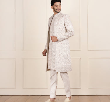 Regal Cream Open Indowestern with Zari Embroidery