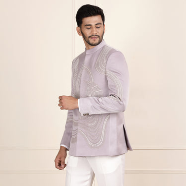 Premium Jodhpuri Suit with Sugar Bead Embroidery in Lavender Color.