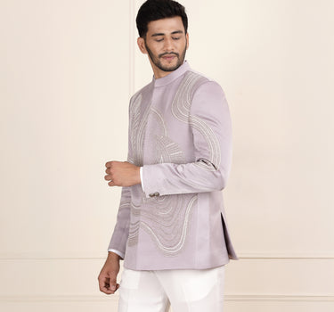 Lavender Jodhpuri Suit with sugar bead embroidery
