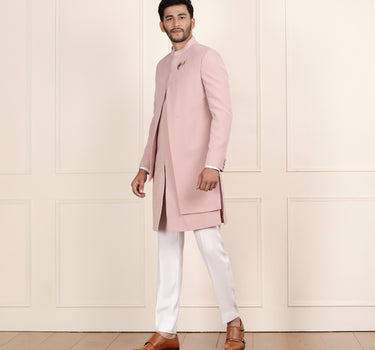 Peach Sherwani for Men – Asymmetric Design & Bead Detailing