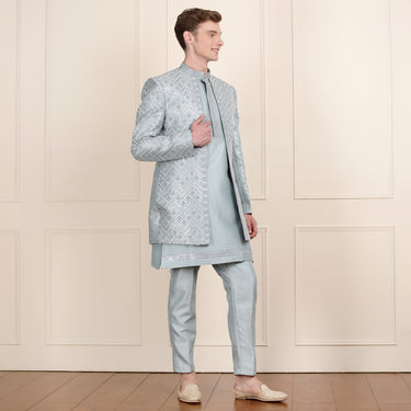 Sky Blue Open Indo-Western Attire for Men