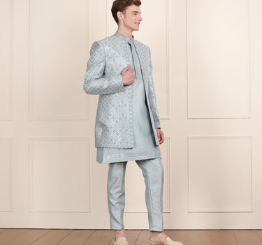Sky Blue Open Style Indowestern for Men
