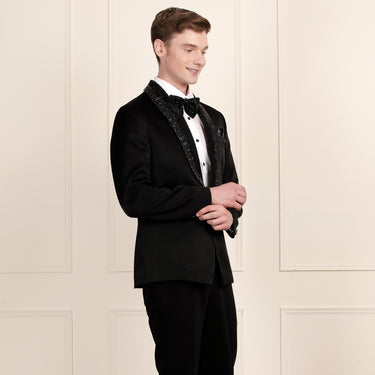Luxury Black Tuxedo Set Featuring Exquisite 3D Crystal Embroidery