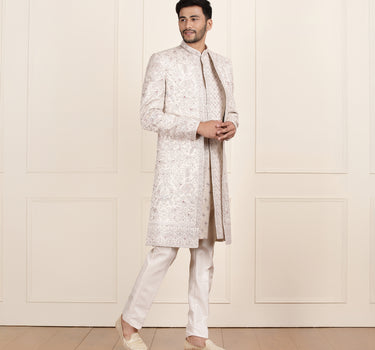 Regal Cream Open Indowestern with Zari Embroidery
