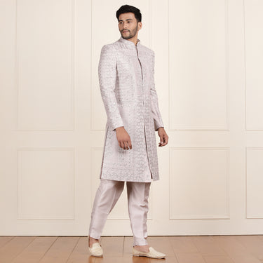Imperial Pastel Pink Sherwani and Floral Zari Work
