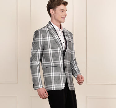 Grey Checks Blazer with Detachable Inner Lapel – Style BL 1725