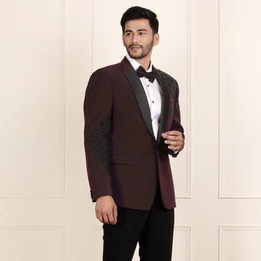 Tailored Wine Tuxedo Coat & Pants for Formal Flair