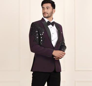 2 Piece purple colour tuxedo coat pant and bow