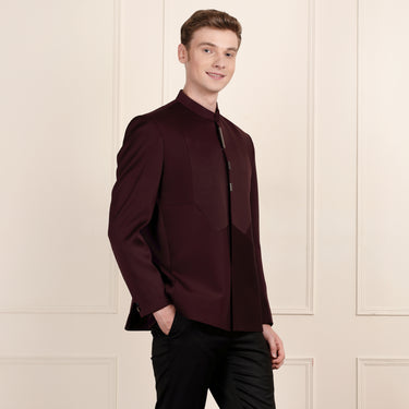 Sophisticated Wine Jodhpuri Suit with Luxe Metallic Styling