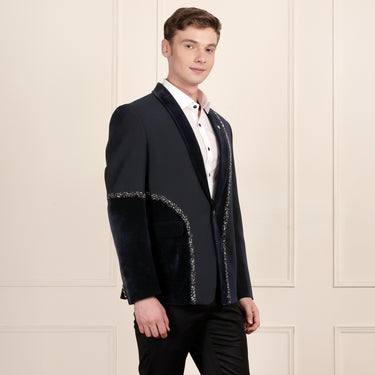 Midnight Blue Suit with Exquisite Embroidery for Refined Style