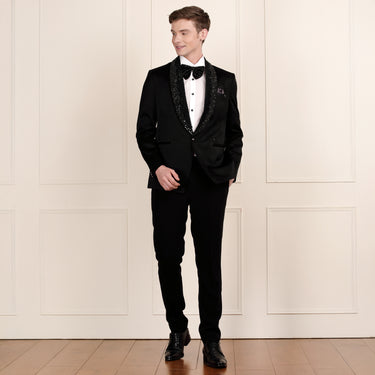 Luxury Black Tuxedo Set Featuring Exquisite 3D Crystal Embroidery
