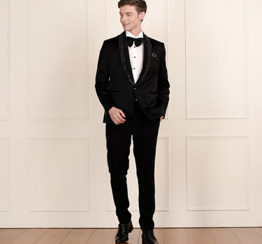 Premium Black Embroidered Tuxedo with 3D Crystal Detailing