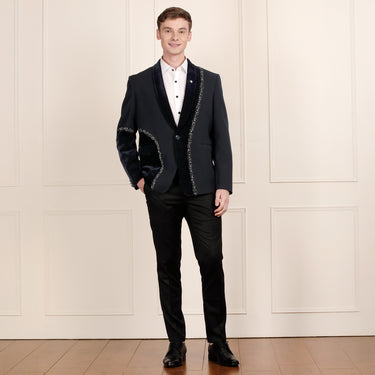 Midnight Blue Suit with Exquisite Embroidery for Refined Style