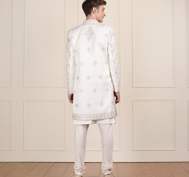 Off White Open Indowestern Set with Zari Embroidery