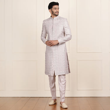 Imperial Pastel Pink Sherwani and Floral Zari Work