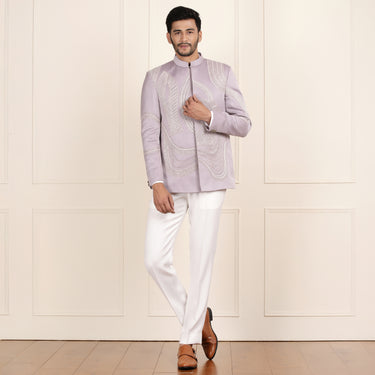 Premium Jodhpuri Suit with Sugar Bead Embroidery in Lavender Color.