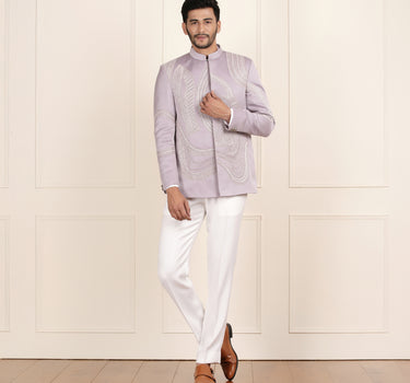 Lavender Jodhpuri Suit with sugar bead embroidery